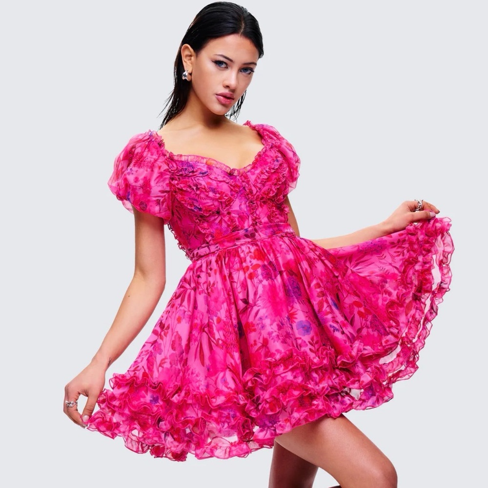 Finesse Eni Pink Floral Organza Mini Dress S CC10-23 ‼️LAST ONE LEFT SOLD OUT